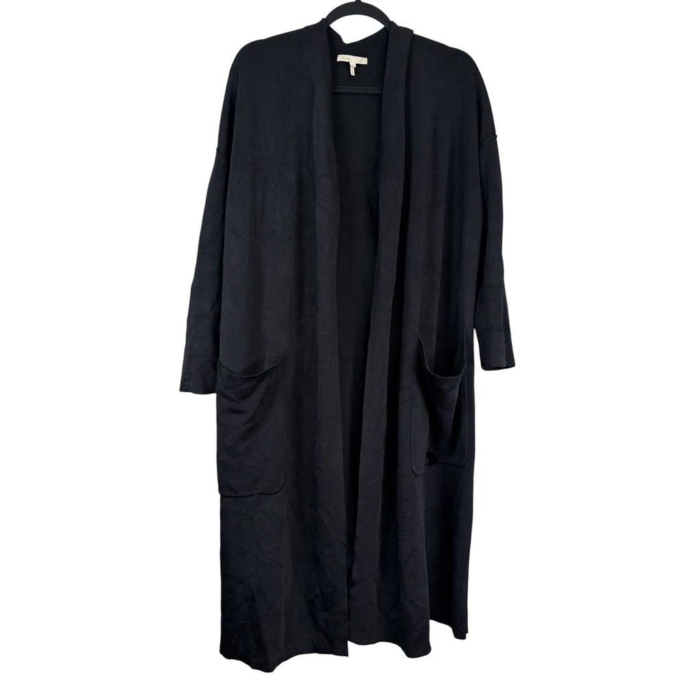 Maje Black Longline Open Front Duster Cardigan Sweater Size 2 M Pocket Viscose